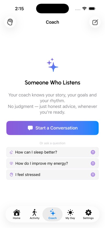 AI wellness coach with personalized conversation starters